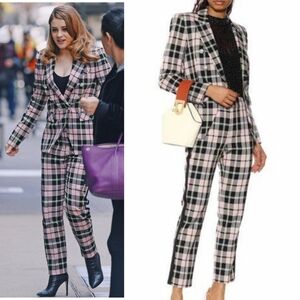 Veronica Beard Miller Dickey BlazerJacket And Suit Pants Pink Green Plaid Size 6